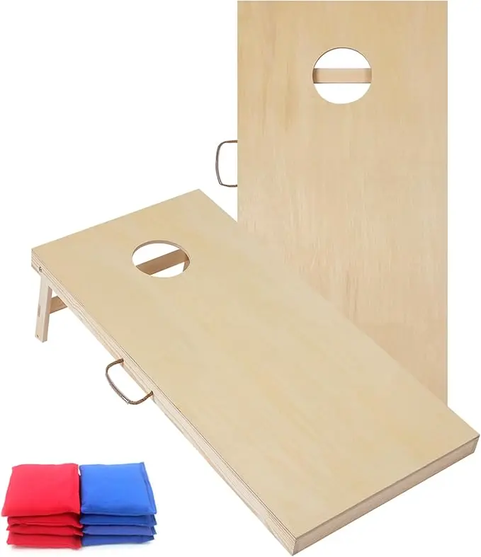 The Sportdo All Weather Cornhole Set features durable, weather-resistant boards, eight bean bags, and is perfect for outdoor games year-round.