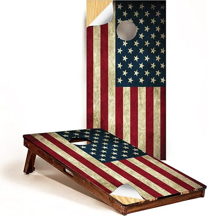 C190 Distressed American Flag - Patriotic Cornhole Board Wrap - Laminated Weatherproof Vinyl Decal - Easy Bubble-Free Application - Stickers Dimensions: 2' x 4' - Set of 2