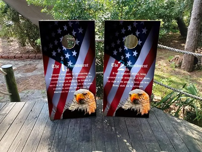 PAIR of Cornhole Board Wraps - Bald Eagle USA American Flag Themed